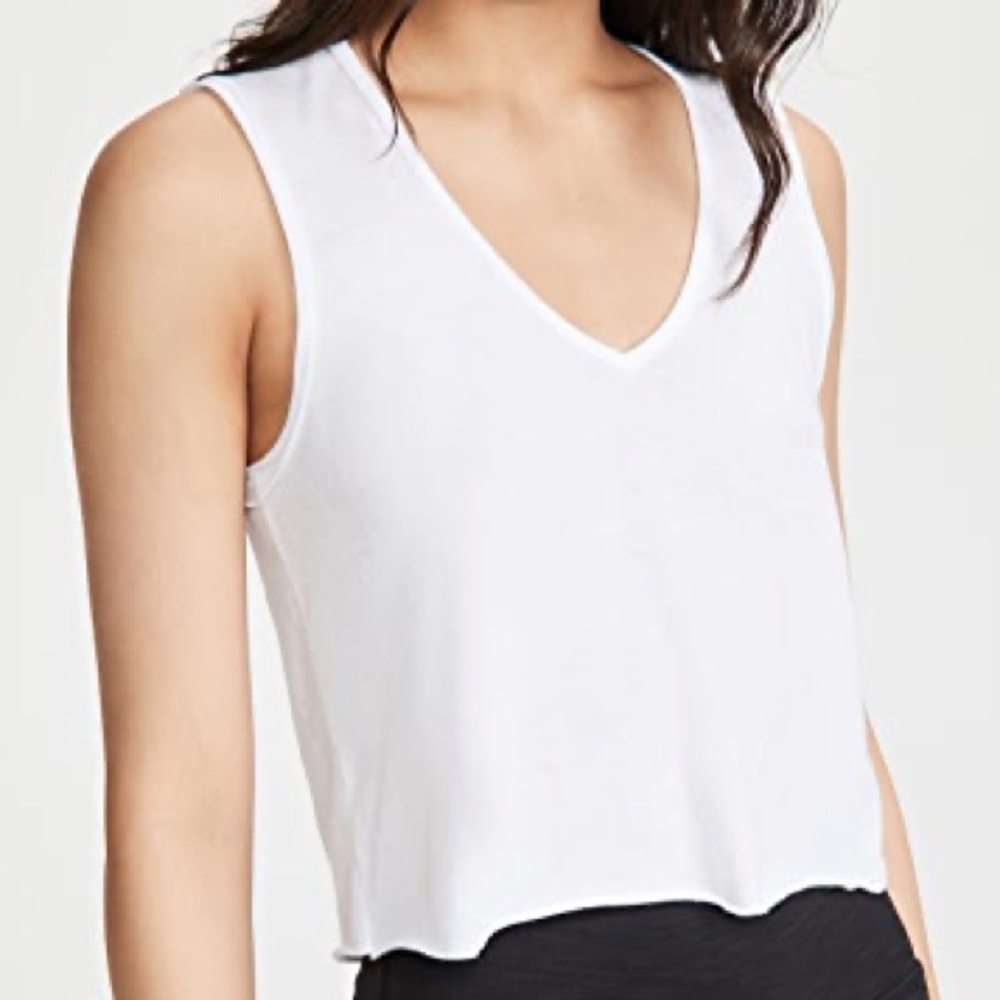 beyond yoga boyfriend jersey in the fray cropped tank white